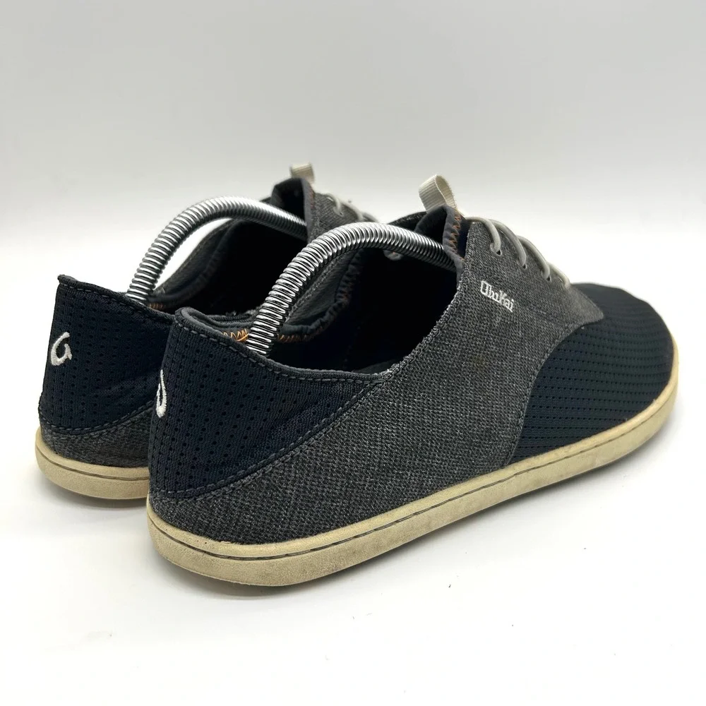 Olukai Nohea Moku Sneakers Mens Size 10 Black Charcoal Mesh Boat Shoes Casual